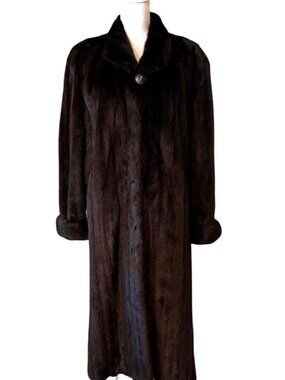 Vintage Natural Mink Fur Long Brown Overcoat With Hooks Button